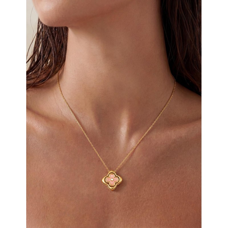 HEVOCY Gold Four Leaf Clover Necklace for Women, Adjustable Chain