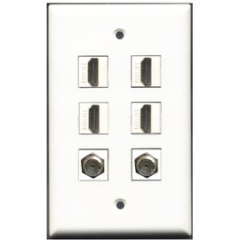 RiteAV - 4 Port HDMI 2 Port Coax Cable TV- F-Type Wall Plate - White