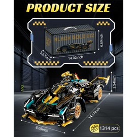 Nueris 1:14 V12 Technic Super Sports Cars Model Sets - 1314 PCS Black Gold MOC Building Block Car Raceing Engineering Toys - Gift Idea for Adults Boys Girls for Play and Display Collection