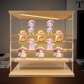 Clear Acrylic Display Case with Light 5 Tier Acrylic Display Box with Removable Shelves Lighted Figure Display Box for Character Models,Toys,Collectibles,Handicrafts 12.6*12.6*12.68in