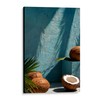 CUADRO DECORATIVO COCOS Y PALMERAS CON PARED TURQUESA (40X27CM)