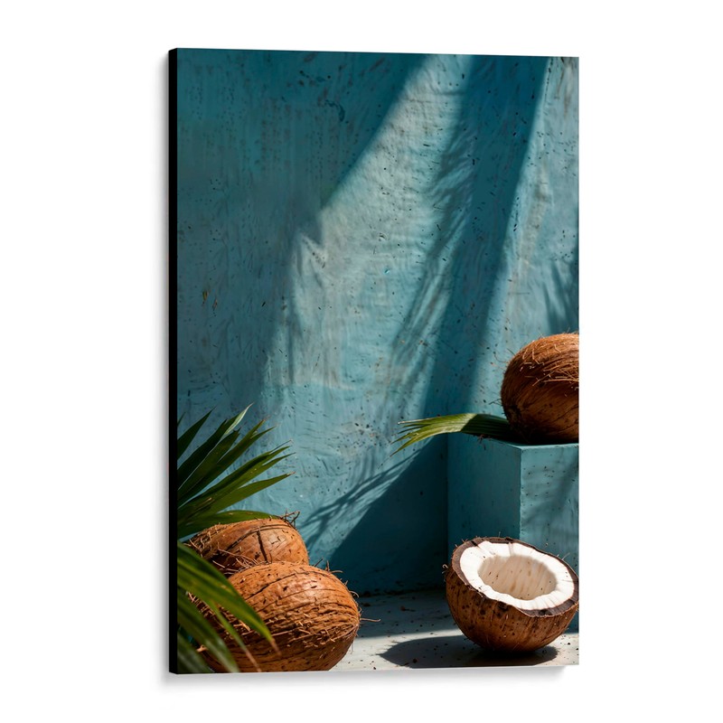 CUADRO DECORATIVO COCOS Y PALMERAS CON PARED TURQUESA (40X27CM)