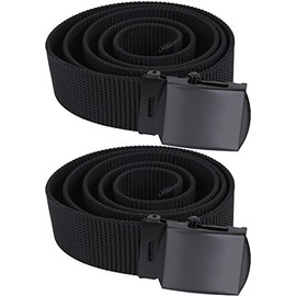 Army Universe Nylon Canvas Web Belt Breathable Heavy Duty Tactical Waist with Metal Buckle, 44 inches, Black with Black Buckle (2 Pack)