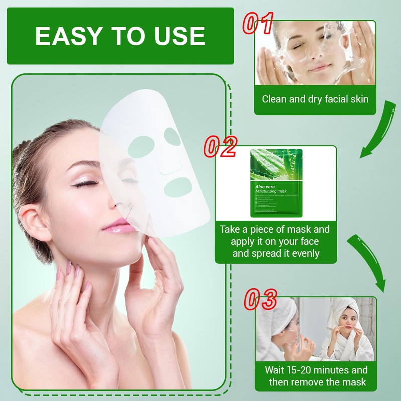 FunnAura 10 Pcs Aloe Vera Face Masks Skincare Sheet, Moisturizing
