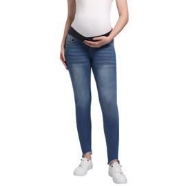 Foucome Women's Maternity Jeans Under The Belly Slim Stretchy Skinny Jeggings Comfy Pregnancy Denim Pants, Dark Blue, M