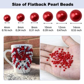Briskbloom 1500PCS 4mm Flatback Half Pearls for Crafts Jewelry Scrapbooking Nail Decoration, Flatback Pearls for Crocs Shoes Clothes Cups, Imitation Loose Pearl Beads (Red)