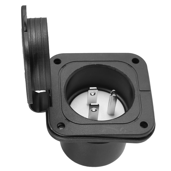 Unifizz Car 15 Amp Inlet Shore Power Flanged Receptacle Inlet Recessed Male Electrical Connections for Marine Boat RV 125V NEMA 5-15 Port Plug 2 Pole 3-Wire AC Port Plug W/Cover