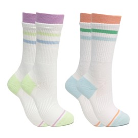 Women's Athletic Crew Socks, 2 Pairs, Mid-Calf Casual Socks (AU, Alpha, One Size, Regular, Regular, Purple + Orange)