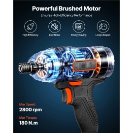 2800 RPM Max Speed 20 V Powerful Motor Electric Cordless Impact Driver Kit with Battery Charger 1/4 Inch for Crafts for Home UseAccessories: 10 Pcs Bits (50 mm), Torque: 180 Nm
