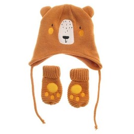 Ziggle Baby - Hat and Mittens Set - Baby Essentials - Comfy Warmth - Baby Clothes - Cute Warm Baby Gift - 0 to 12 Months - Brown Bear