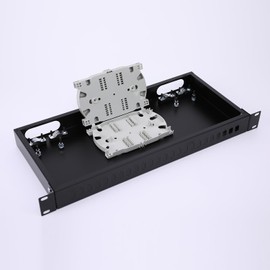 1U 19" Rack Mount Fiber Optic Box Enclosure with LGX Loaded Patch Panel - Fits Rack Cabinets, Includes 2 Splice Trays, Supports Up to 48 Fibers