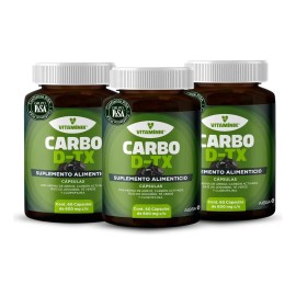 Carbo D-TX Carbón Activado, Jengibre, Té Verde y Clorofila 3 Frascos con 60 Cápsulas 600mg c/u
