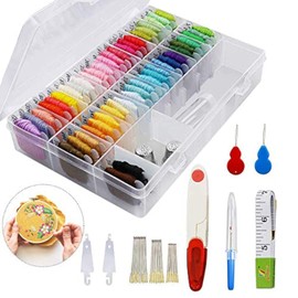 iPobie 50 Colours Embroidery Thread with Organiser Storage Box, Embroidery Starter Kit, Cross Stitch Tool Set - 138 Pieces