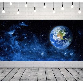 CORFOTO 20x10ft Universe Outer Space Backdrop Galaxy Stars Earth Background for Galaxy Astronaut Party Decorations Baby Shower Banner Birthday Props Cosmos Planet Photoshoot Props Wall Hanging Fabric