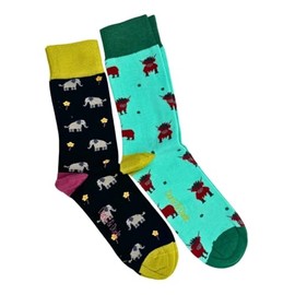 Doris & Dude Men Bamboo Organic Crew Socks 2 Pair Gift Pack Lg 7-11 Elephant Colourful Box Set Soft Durable Sustainable Smooth Toe Breathable