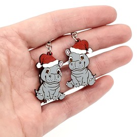 Christmas Wooden Earrings Cute Xmas Santa Claus Hippo Cow Hat Animals Drop Dangle Earrings for Women Lightweight Snowman Gingerbread Santa Tree Stud Earrings Holiday Jewelry Gift -Style 1