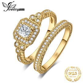 JewelryPalace Cubic Zirconia Engagement Rings for Women, Anniversary Promise Wedding Ring Front Ring Wedding Ring Bridal Sets 925 Sterling Silver Ring with Stone Rose Gold Gold, Gemstone, Cubic