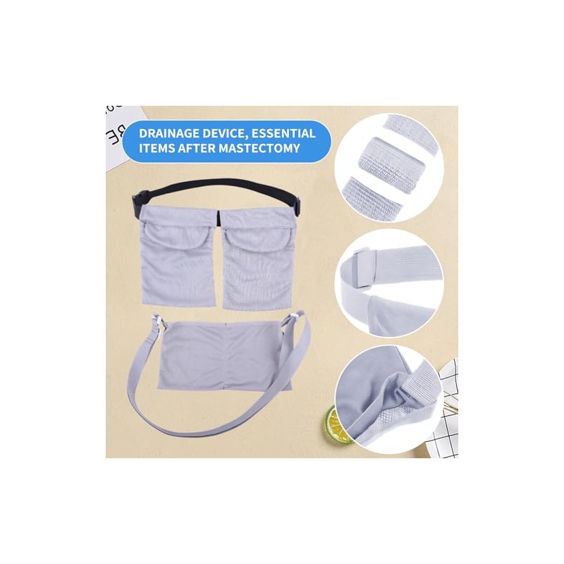 Toumett 2 PCS Mastectomy Drainage Pouch with 3 Pouch,Mastectomy Supplies,Adjustable