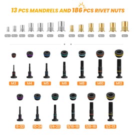 HARDELL Rivet Nut Tool, 16-Inch Auto Release Rivet Nut Rivnut Tool Kit with 13 Metric and SAE Mandrels, 186Pcs Nutsert Assortment Kit and Rugged Carrying Case