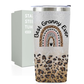 Onebttl Granny Gifts from Granddaughter, Grandson, Insulated Stainless Steel Wine Tumbler with Lid and Straw, for Grandma on Mother's Day, Birthday, Christmas, Best Granny Ever, Glitter Silver, 20 oz