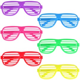6pcs Neon Shutter Shades Sunglasses Novelty Neon Glasses 80's Party Slotted Sunglasses 80s Disco Shutter Glasses for 80s Party Fancy Dress Costume Prop