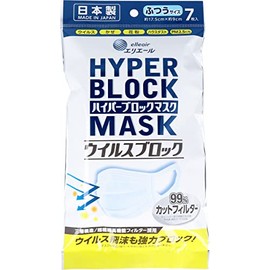Elleair Hyper Block Mask, Virus Blocking, 7 Pieces, Regular Size, Made in Japan