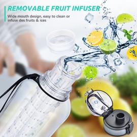 UTEBIT 2 Litre Water Bottle with Fruit Infuser, Sports Water Bottle 2L with Motivational Time Markings, Dishwasher Safe Leak-proof Drink Bottle BPA Free Tritan for Outdoors, Camping, Gym, School