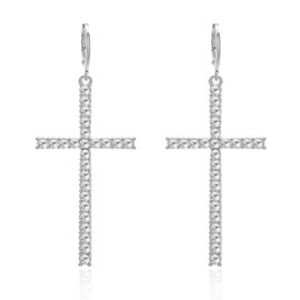 SURALIN 1 Pair Silver Cross Pearl Rhinestone Hoop Earrings Dangle Spike Cross Initial Earrings Simple Jewelry