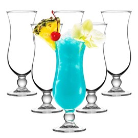 binsakao Hurricane Glasses Set of 6 - Pina Colada Cocktail Glass - 14 oz Clear Tulip Drinking Cups for Juices, Full-Bodied Beer, Tropical Drinks, Water, Beverages