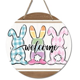 Easter Decorations Door Sign,Wooden Cute Bunny Welcome Easter Door Hanger Easter Door Wreath Hanging Ornament Plaque Rabbit Sign Indoor Outdoor Farmhouse Home Front Door Porch Wall Window Spring Decor