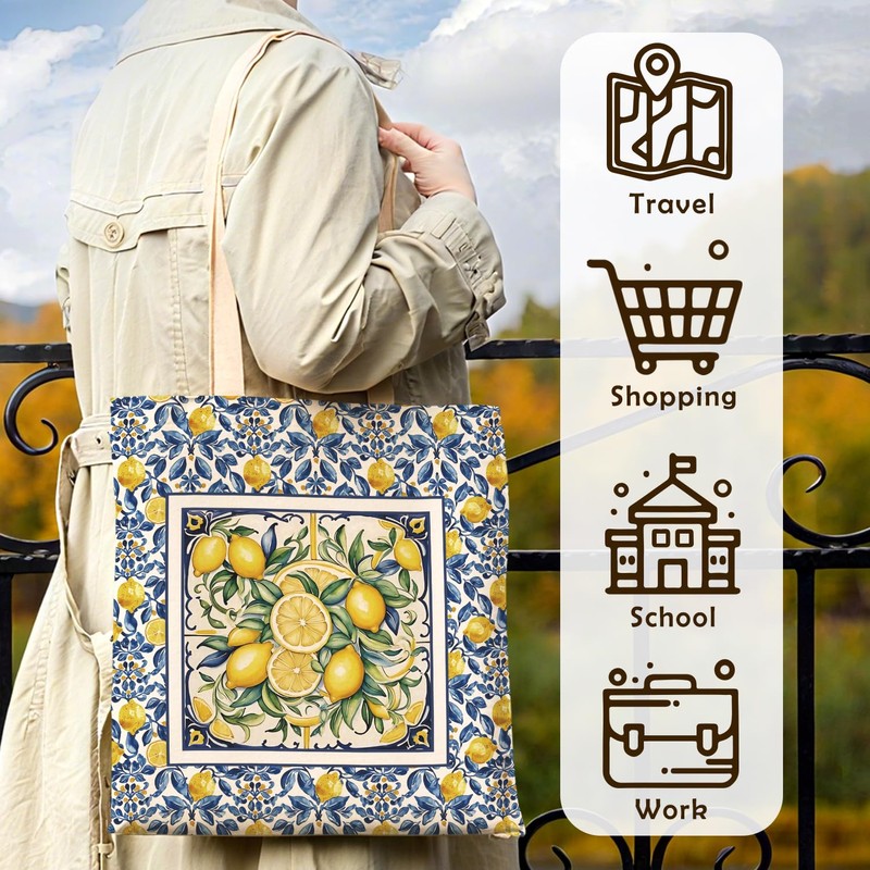 Italian Amalfi Coast Lemon Canvas Tote Bag, Lemon Themed Gifts