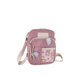 PORRASSO Cute Shoulder Bag Girls Shoulder Bag with Doll Pendant Nylon School Bag Messenger Bag Crossbody Bag for Travel Daily Brew, Pink (pink A), messenger