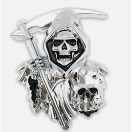 3D Grim Reaper Decal for Any Flat Surface - Chrome Car Decals - Truck or Car Stickers That Feature Custom Chrome Decal of Grim Reaper Skull