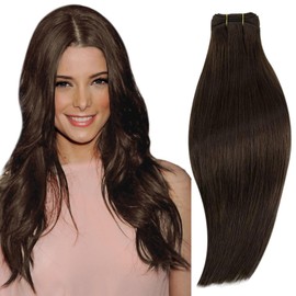 RUNATURE Brown Extensions Real Hair Double Wefts 40 cm Straight Hair Wefts Real Hair Darkest Brown Weft Extensions Real Hair Wefts Human Hair 100 g Colour #2