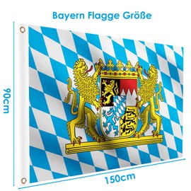 Woiltryn Bavarian Flag 90 x 150 cm Germany Bavarian Lion Coat of Arms Large Flag for Oktoberfest Party Decorations, Weatherproof Flag with Brass Eyelets for Flagpole (Pack of 1)