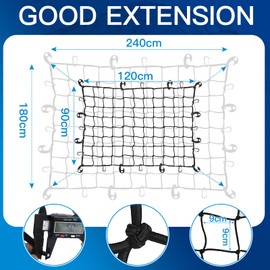 efuturetime EFUTURETIME Gep?cknetz Auto Ausziehbar von 1,2m x 0,9m bis 1,8m x 2,4m, Ladungssicherungsnetz 5mm mit 12 Karabinerhaken, 12 Haken, 2 Spanngurte mit Haken, Netz fr Anh?nger, Ladeflach