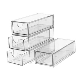 SHINEOFI 4pcs Hair Accessories Storage Box Stackable Hair Tie Organizer with Transparent Design for Bathroom Wardrobe Desk Office Effortless Maintenance Spacious Capacity Bobby Pins More