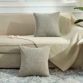 BeBen Throw Pillow Covers - Set of 2 Pillow Covers 18x18, Decorative Euro Pillow Covers Corn Striped, Soft Corduroy Cushion Case, Home Decor for Couch, Bed, Sofa, Bedroom, Car (Light Grey, 18X18)