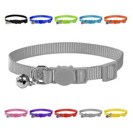 Vibrant Soft Nylon Kitten/Cat Collar with Bell and Safety Release Buckle (Silver)