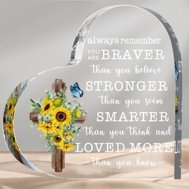 Always Remember You Are Braver Than You Think Inspirational Gift for Women Cheer up Sunflower Clear Acrylic Christmas Gift for Home Office Decor Positive Wall Plaque Gifts(Fresh Style,Mixed Color)