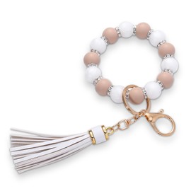 AMIR Silicone Key Ring Bracelet for Women - Elastic Wristlet Keychain with Zircon & Tassel - Beaded Key Holder & Fashion Accessory