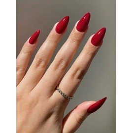 24-Piece Long Almond Shape Press-On Nails, Glossy Bright Red, False Nail Set