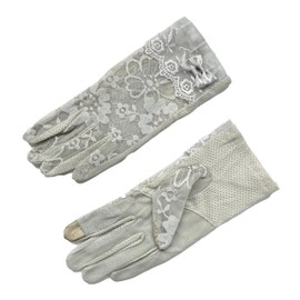 aoozleny Women Lace Floral Gloves Non-slip Elegant Short Bow Lace Gloves for Wedding Parties Driving Cycling (gray)