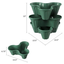 PURE GARDEN Set of 3 Stacking Planter Tower - 3-Tier Space Saving Flower Pots - Indoor/Outdoor Vertical Herb and Vegetable Planter (Hunter Green)