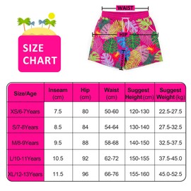 BIG ELEPHANT Pack of 2 Boys' Swimming Shorts with Compression Lining, UPF 50+ UV Protection, Quick Drying, Comfortable Swimming Shorts for Children, Leaves pink red / wavy stripes green
