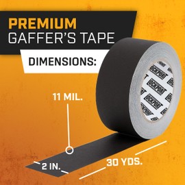 Lockport Black Gaffers Tape 2 Inch 6 Pack - 30 Yards - Waterproof, No Residue Tape, Non-Reflective, Easy Tear, Matte Gaffer Stage Tape - Gaff Cloth Tape for Photography, Filming Backdrop