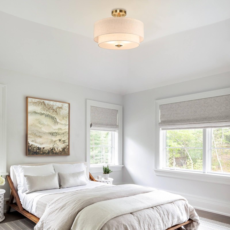 XiNBEi Lighting 16inch Semi Flush Mount Ceiling Light, 3-Light Brass