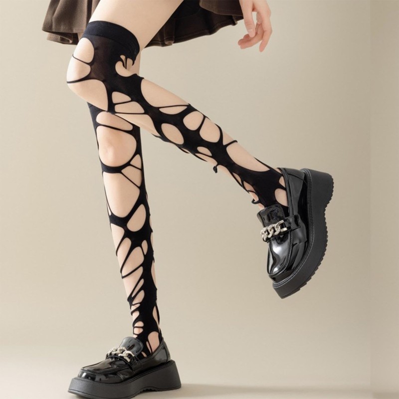 LCIEFKAE 2 Pieces Black Hollow Hole Socks, Creative Sexy Leggings,
