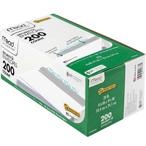 Mead Envelopes, Letter Size #10, Security Tinted Envelopes, Self Seal,