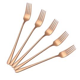 OISHIA Fork Table Fork, Set of 5, 18/8 Stainless Steel, Korean Dinner Fork, 8.3 inches (21 cm), Elongated Handle, Neat Design, Steak, Pasta, Salad Fork, Stylish, Easy to Wash, Dishwasher Safe, Rose